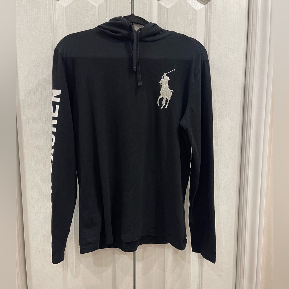 Polo Ralph Lauren Men's Navy Blue Big Pony Logo Graphic Big Pony Hooded T-Shirt